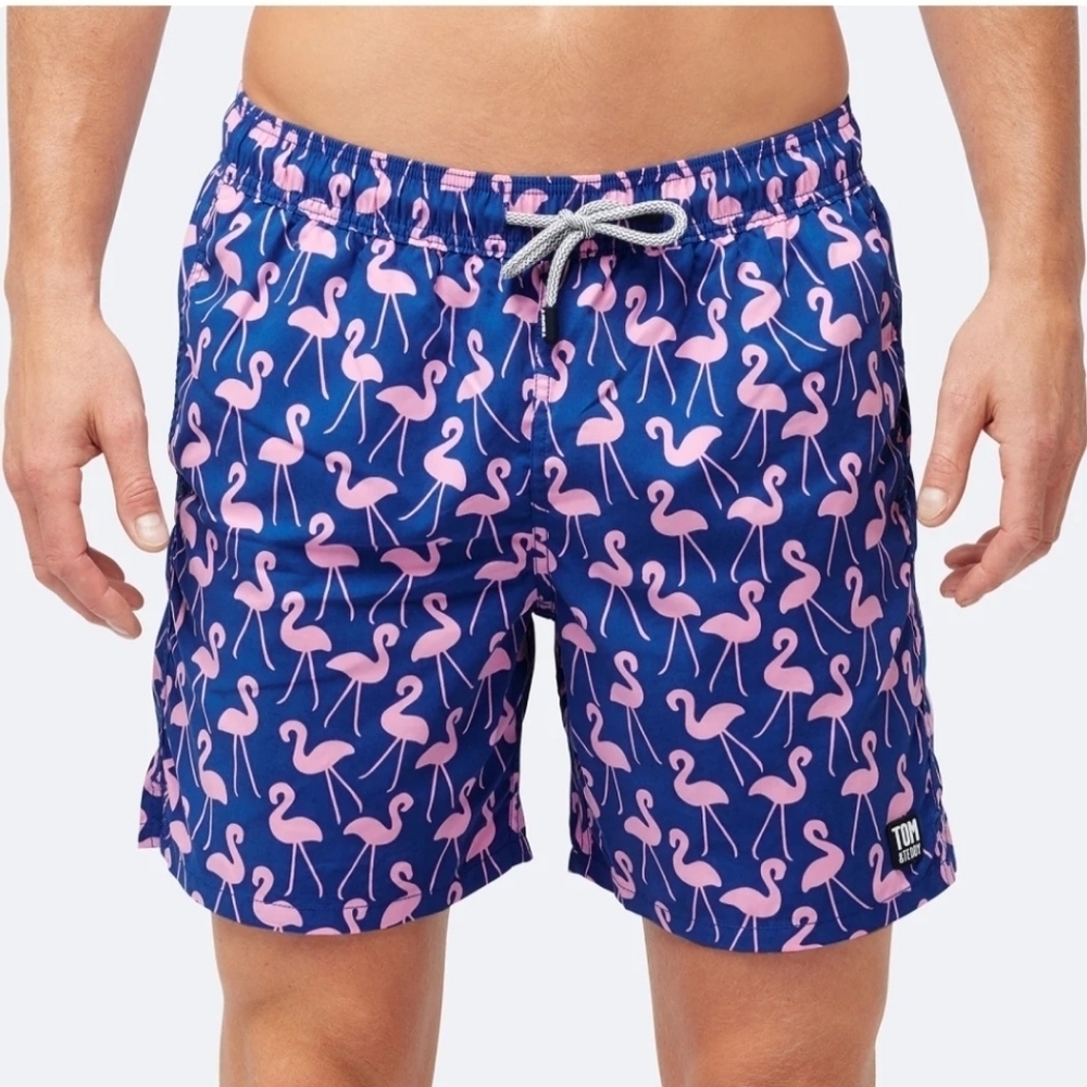 Tom & Teddy Men's Swim Trunks Blue Flamingo Size XXL